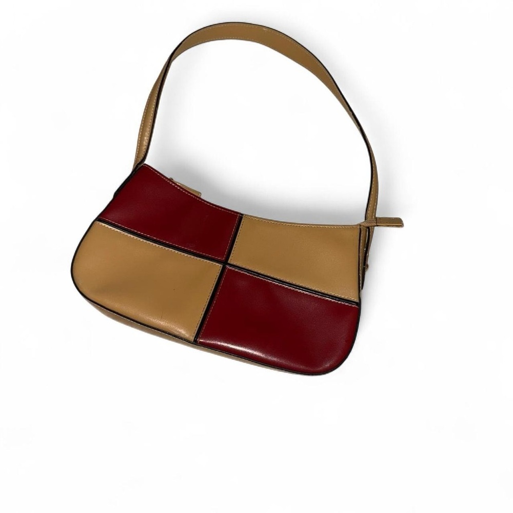 Y2K burgundy and tan checkered leather shoulder bag